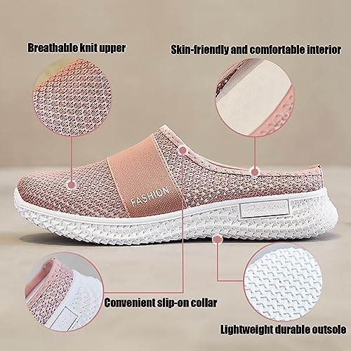 Women's Knitted Mesh Flat Mules,Fashion Backless Breathable Mesh Fabric Non-Slip Soft Soles Comfort Slip-on Outdoor Walking Sneakers Slippers2