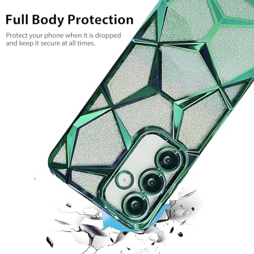 Image of VONZEE Gradient Glitter Case for Samsung M16, Luxury Electroplated 3D Cube, Diamond Bling Shiny Soft TPU Clear Shockproof Women Girls Protective Phone Cover (Green)