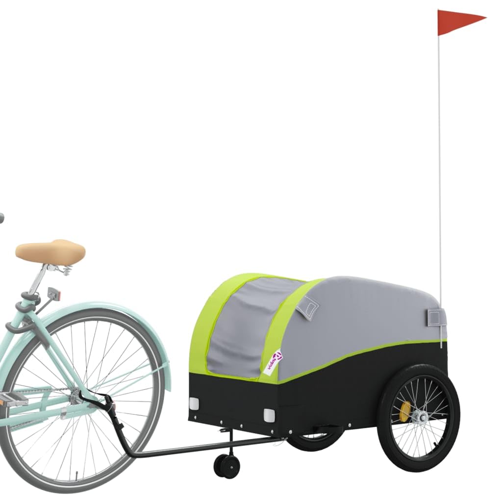 Remorque pour vélo Robuste Noir et Jaune Fer avec Roue de et Drapeau de sécurité idéale pour Transport Cargo Bagages et Promenade en Plein air