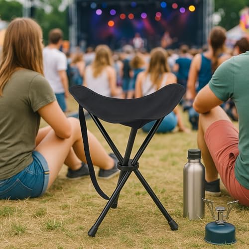 Dreibeinhocker faltbar 550g ultraleichter Camping-Hocker, 3-Bein Klapphocker, 40cm Höhe, 30cm Sitzfläche bis 100kg belastbar, tragbarer Festival Sitz für Messen, Festivals & Outdoor Wanderung – Bild 3