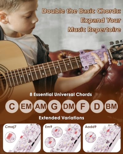 Image of Portable Guitar Chord Presser, Guitar Chord Helper And Trainer for Acoustic Guitar, Guitar Learning Tools for Beginners and Arthritis Player, Develop Confidence Quickly, white with clip