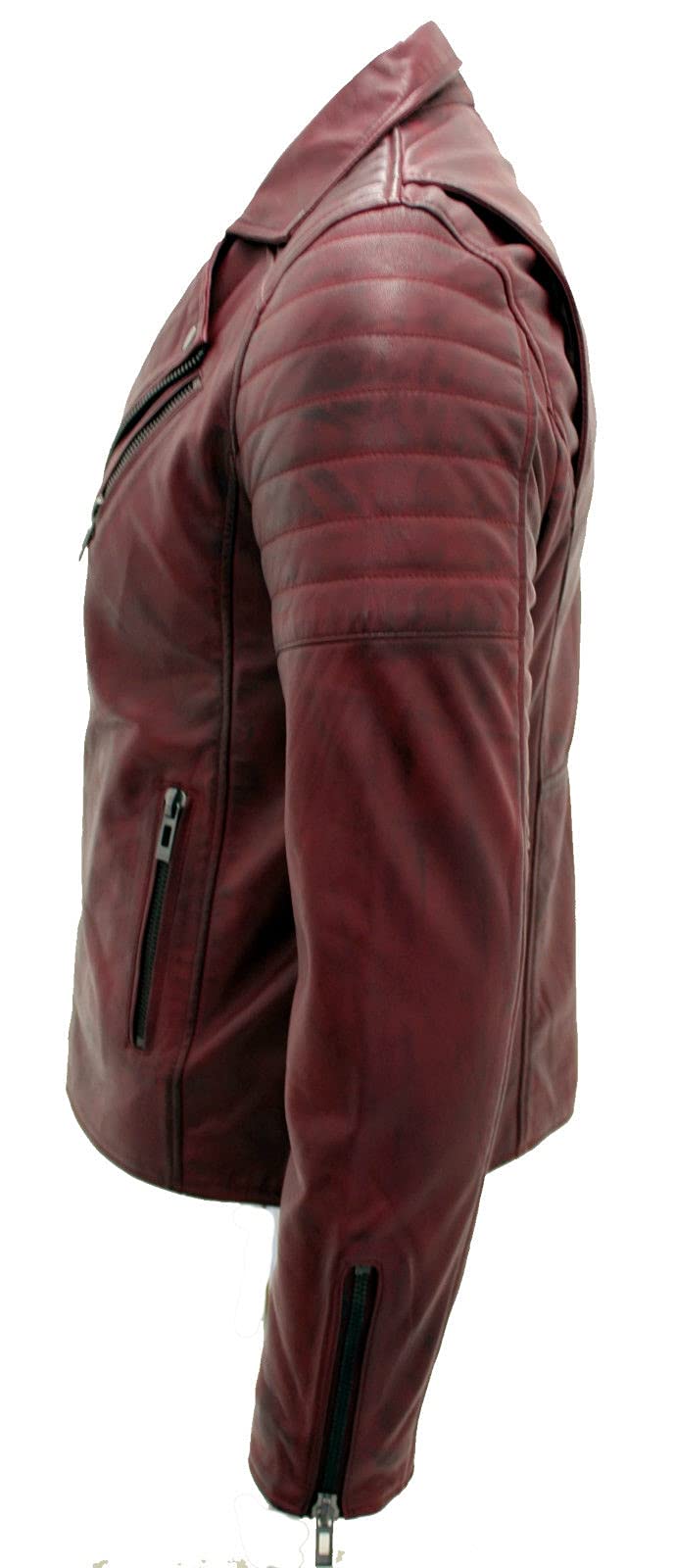 Infinity Leather Giacca da Uomo in 100% Pelle con Doppia Zip Incrociata Stile Motociclista Brando Slim Fit