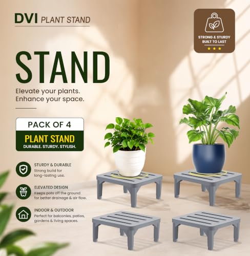 Image of DVI Heavy Duty Grey Plant Stand | Pack of 4 | Strong, Durable, Rust-Proof | Supports Up to 200 Kg | Indoor & Outdoor Use | Pot Stand for Big Size Plants | All Weather Resistant Pot Stand