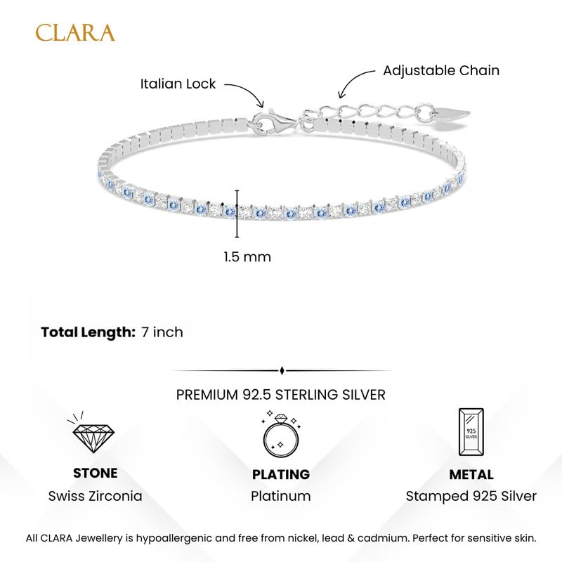 Image of Clara 925 Sterling Silver Slim Tennis Bracelet | Multiple Options|Adjustable, Platinum Plated, Swiss Zirconia 2mm | Gift for Women and Girls