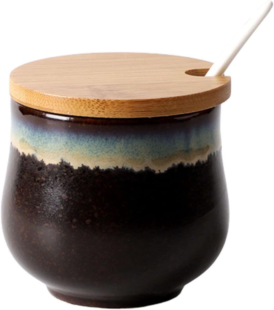 Un bol de sucre, un récipient de sucre Sucrier japonais avec couvercle, pot de rangement en céramique rétro, petit pot à sucre de 200 ml, récipient à sucre, pot à épices, for café, restaurant, maison-