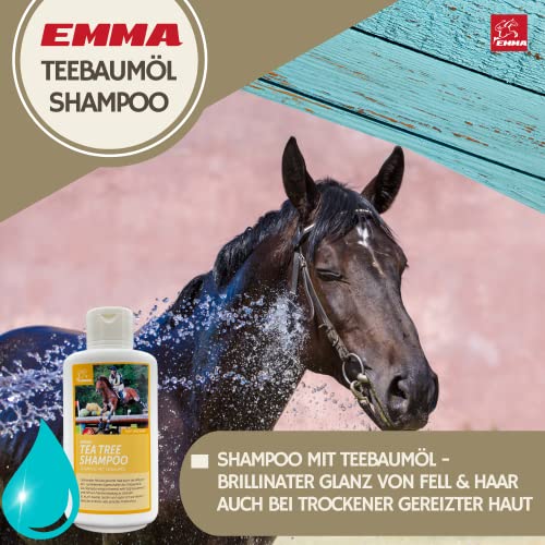 EMMA Teebaumöl Shampoo Pferd 500ml – Anti-Juckreiz Fellpflege pH-neutral – Pferdeshampoo gegen Schuppen & Geruch – mildes Shampoo für empfindliche Haut & Mähne Schweif – Hunde Katzen Shampoo
