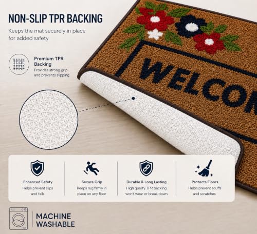 Image of Roseate Door Mat for Home (45x75 cm) Anti Skid Wool 2000 GSM Door Mat for Enterance (D1 / Brown) Pack of 1