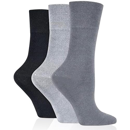 HiFEN® 3 Pairs Ladies Multipack Diabetic Socks Gentle Grip Seamless Toe Non Elastic HoneyComb Socks UK 4-8