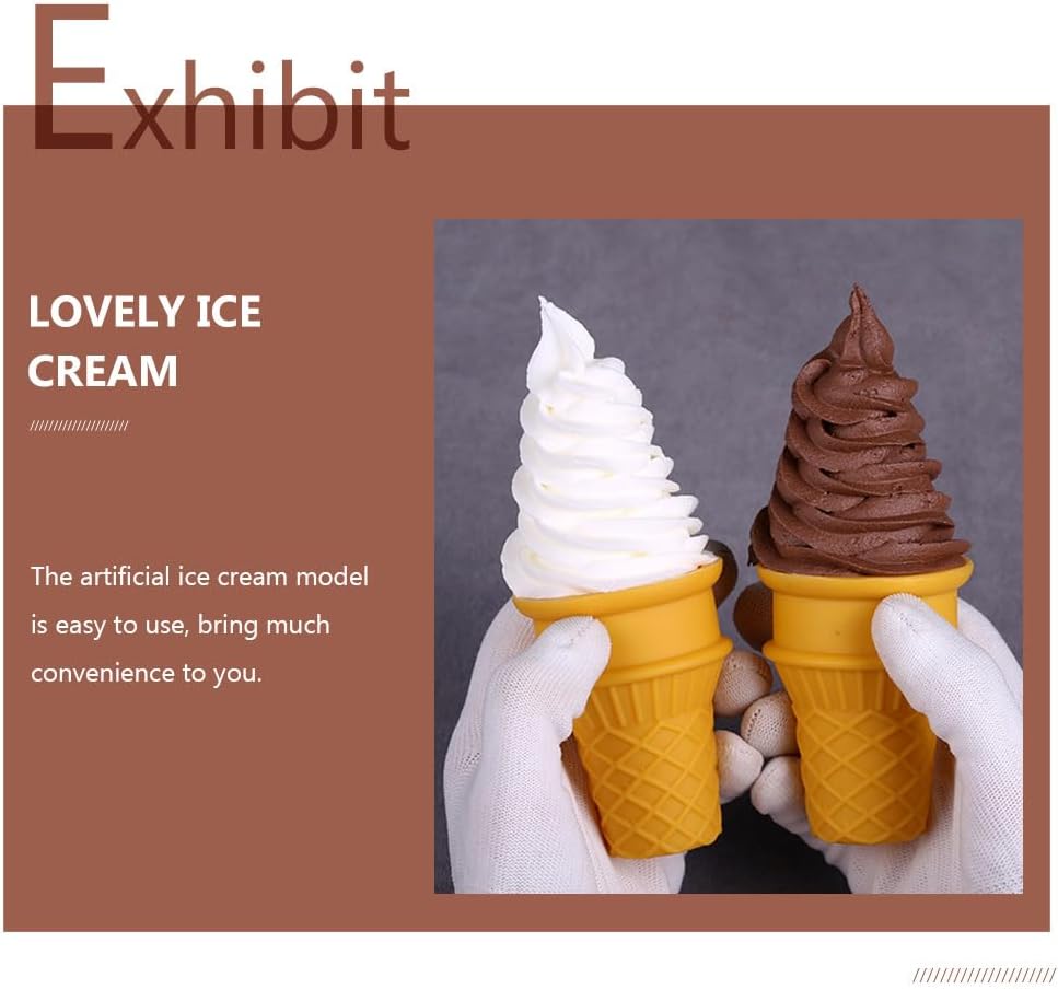 DOITOOL 2PCS Fake Ice Cream Cones Realistic Ice Cream Prop Plastic Ice Cream Cone Models Artificial Ice Cream Cones for Birthday Party Shops Decorations Photography Props