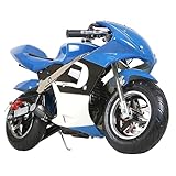 Mini Kid Pocket Bike, G00002 Model 40CC 4-Stroke Gas Bike with Off-Rode Tire, Suspensions, Disc Brakes, Max Load 160Lbs, Up to 20Mph, EPA Approved (Blue)