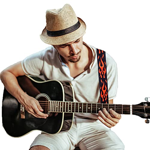 Sinbrlai Guitar Strap, Soft Polyester Cotton Red Flame Bass Guitar Strap Adjustable Length, Suitable For Bass, Electric, Acoustic Guitar #TOP1