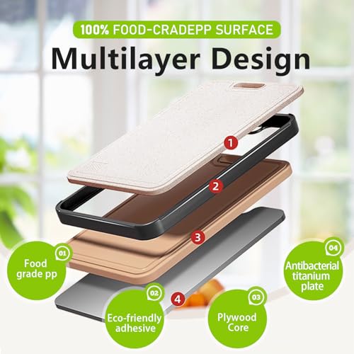 FIRE HIVE Tabla de Cortar Doble Cara de Titanio y Platycodon PP con Surco para Jugo, Universal para Cocina miniatura 6