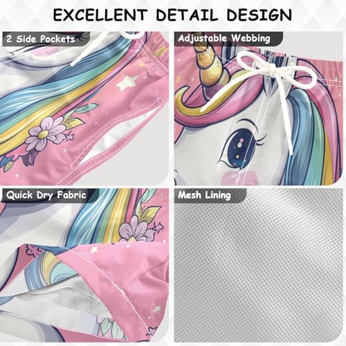 Pigsaly Boys Swim Trunks Unicorn Pastel Boys Board Shorts Swimsuit Swimwear Summer Bathing Suit XS3