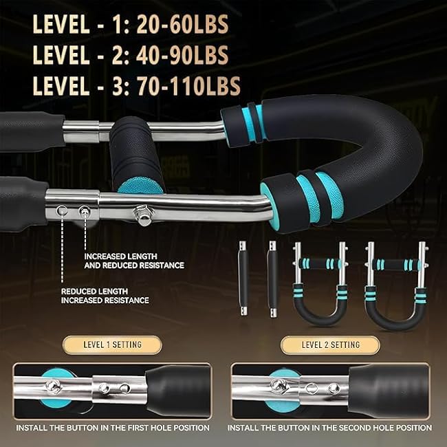 Professional Twister Arm Trainer - Durable Chest Workout Equipment for Men, Adjustable U-Shaped Spring Arm Bar for Home Gym Fitness Training (Light Blue)