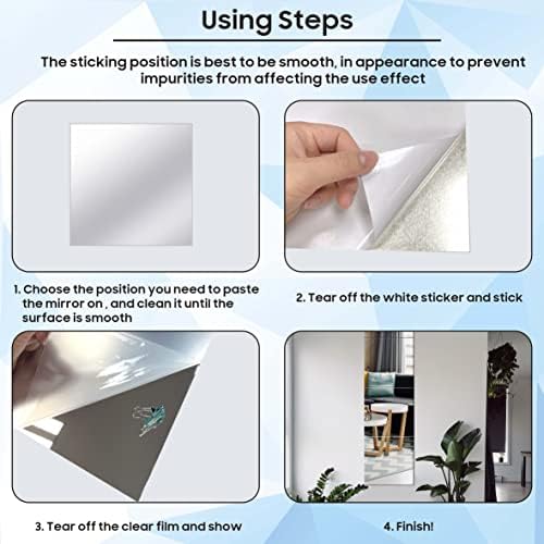 Easy Funny Square Mirror Wall Stickers 30X30CM Removable Acrylic Self Adhesive Mirror Sheets for Home Living Room Bedroom Art DIY Decor (4 PCS Silver)