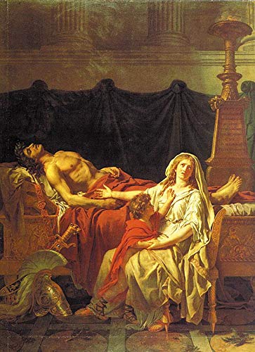 Peinture à l'huile Andromaque deuil Hector David tableau néoclassique sur toile