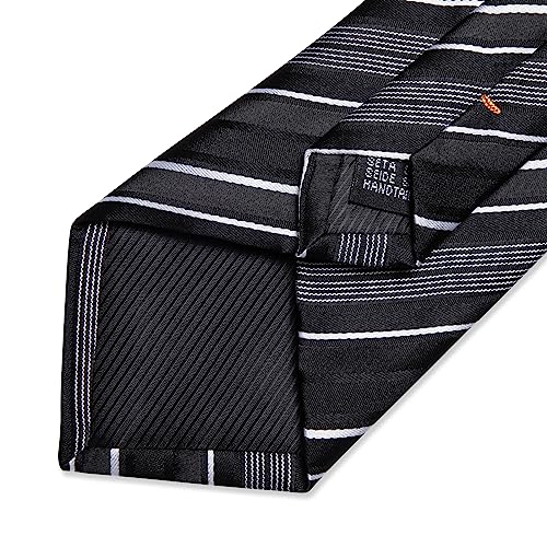 Image of DiBanGu Mens Striped Tie Silk Woven Necktie and Pocket Square Cufflinks Tie Clip Set Wedding Business Formal Gift Tie for Men
