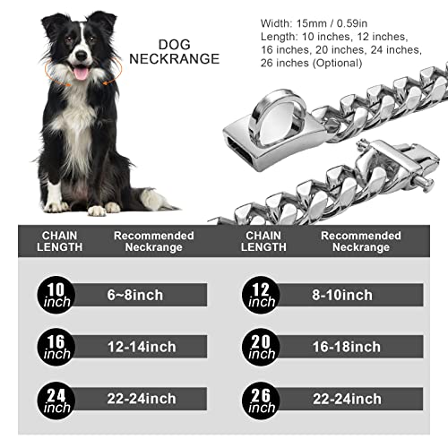 Felenny Silver Chain Dog Collar 15mm Dog Cuban Link Chain Collar with Metal Buckle for Dogs Puppies, 26 inches - Image 4