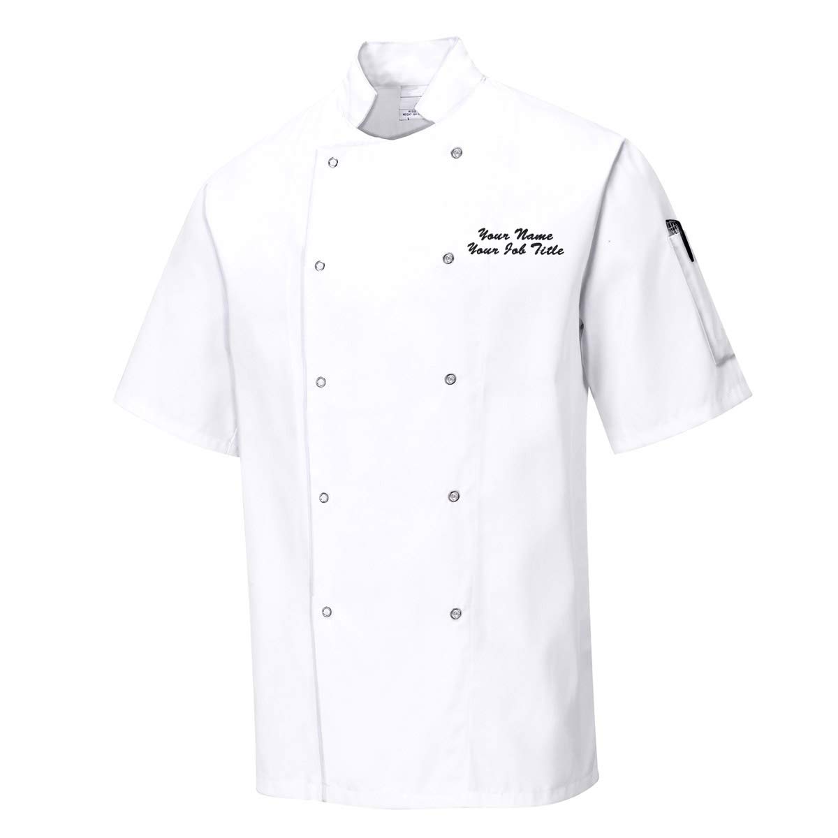 Workwear World Personalised Unisex Short Sleeve Stud Fastening Chef Jacket with Custom Embroidered Name (XXL, White)