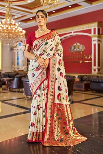 Image of SWORNOF Women's kanjivaram banarasi silk saree Zari Woven for festival Wedding silk with rich pallu Design sarees for women with Unstitched blouse piece