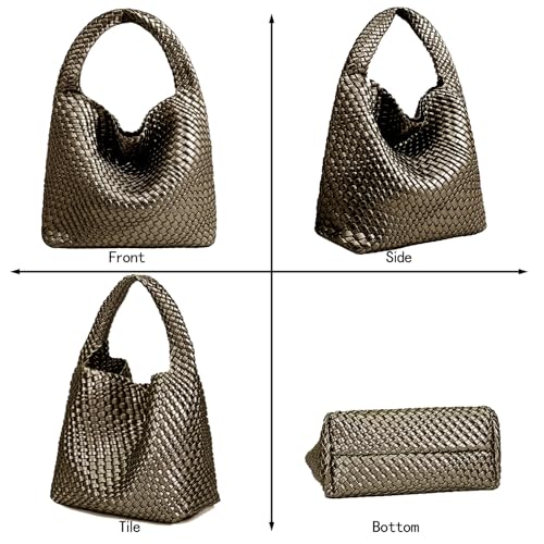 Image of JINMANXUE Woven Tote Bag for Women, Fashion Hobo Handbag, Travel Top-handle Shoulder Bag, Beach Underarm Bag with Purse