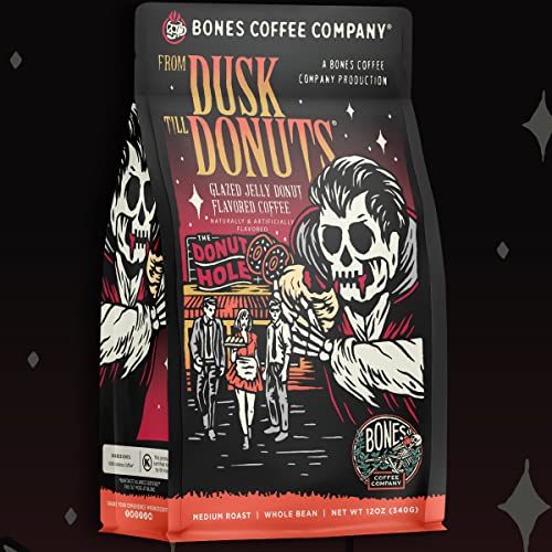 Bones Coffee Company From Dusk Till Donuts Jelly Donuts Flavor | 12 Oz Ground Coffee Beans Flavored Coffee Gifts | Low Acid Medium Roast Gourmet Coffee Beverages (Ground) #TOP4