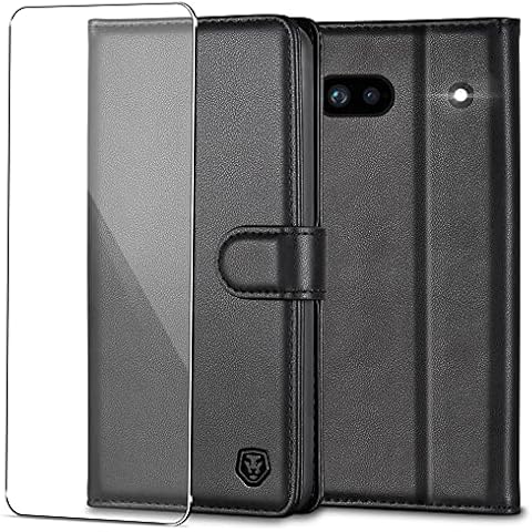 Kuafcase for Google Pixel 6a Case with 1 Screen Protector, Wallet Leather Flip Case with Card Holder Magnetic Closure Kickstand Shockproof Phone Case for Google Pixel 6a - Black Cover
