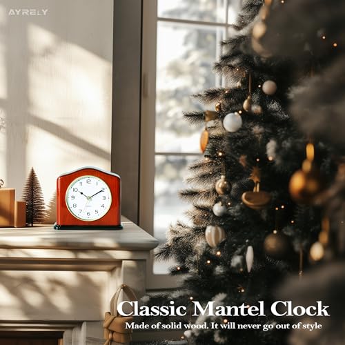 Image of AYRELY Mantel Clock, Handcrafted Solid Wood Desk Clock with Silent Movement, Piano-Gloss Finish, Elegant Table Clock for Fireplace, Bedroom, Office & Gifts