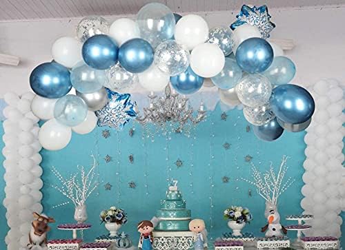 Miniatura 7 de Since Kit de arco de guirnalda de globos de copo de nieve de 132 piezas, globo de copo de nieve azul, blanco y plateado, globos de papel de aluminio