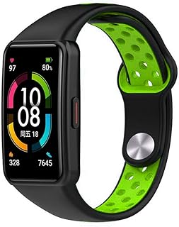 سوار ساعة رياضي متوافق مع هواوي باند 6 - هونر من مارجون السيليكون سريع الفك بتصميم بثقوب سيليكون بدون أحجار كريمة أسود وأخضر للبالغين الجنسين
