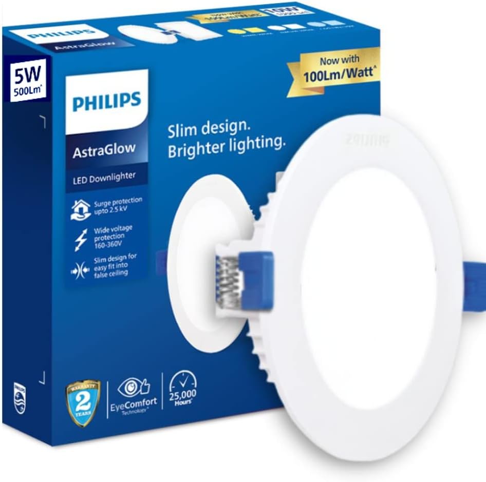 Astra Glow 5-watt Round LED Downlighter | Recessed LED Downlight for False Ceiling | LED Ceiling Light for Home and Hall | Cut Out: 3 inch, Cool Day Light, Pack of 1