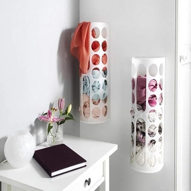 Plastic Bag Dispenser Holder White, Space Saving Wall Mount or Hanging Bag Storage Organizer, Ideal for Storing Thing Like Plastic Bags, Kitchen Rolls, Gloves and Socks, 45x16x13CM, 1 Pack