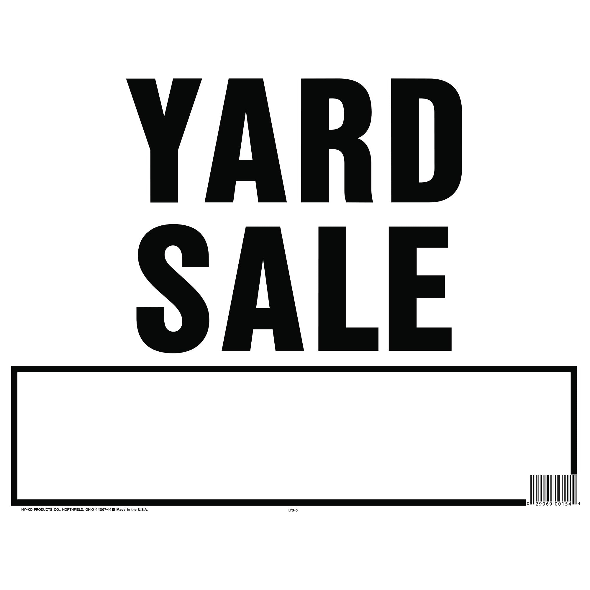 Panneau de pelouse Yard Sale Hy-Ko LYS-5 blanc grande taille