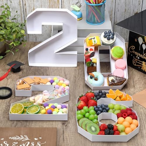 Mooliwe 4 Pcs 2026 Graduation Fillable Numbers for Charcuterie Class of 2026 Cardboard Number Grad Charcuterie Board Serving Trays Graduation Food Box for Tray Party Supplies(White) - Thumbnail 3