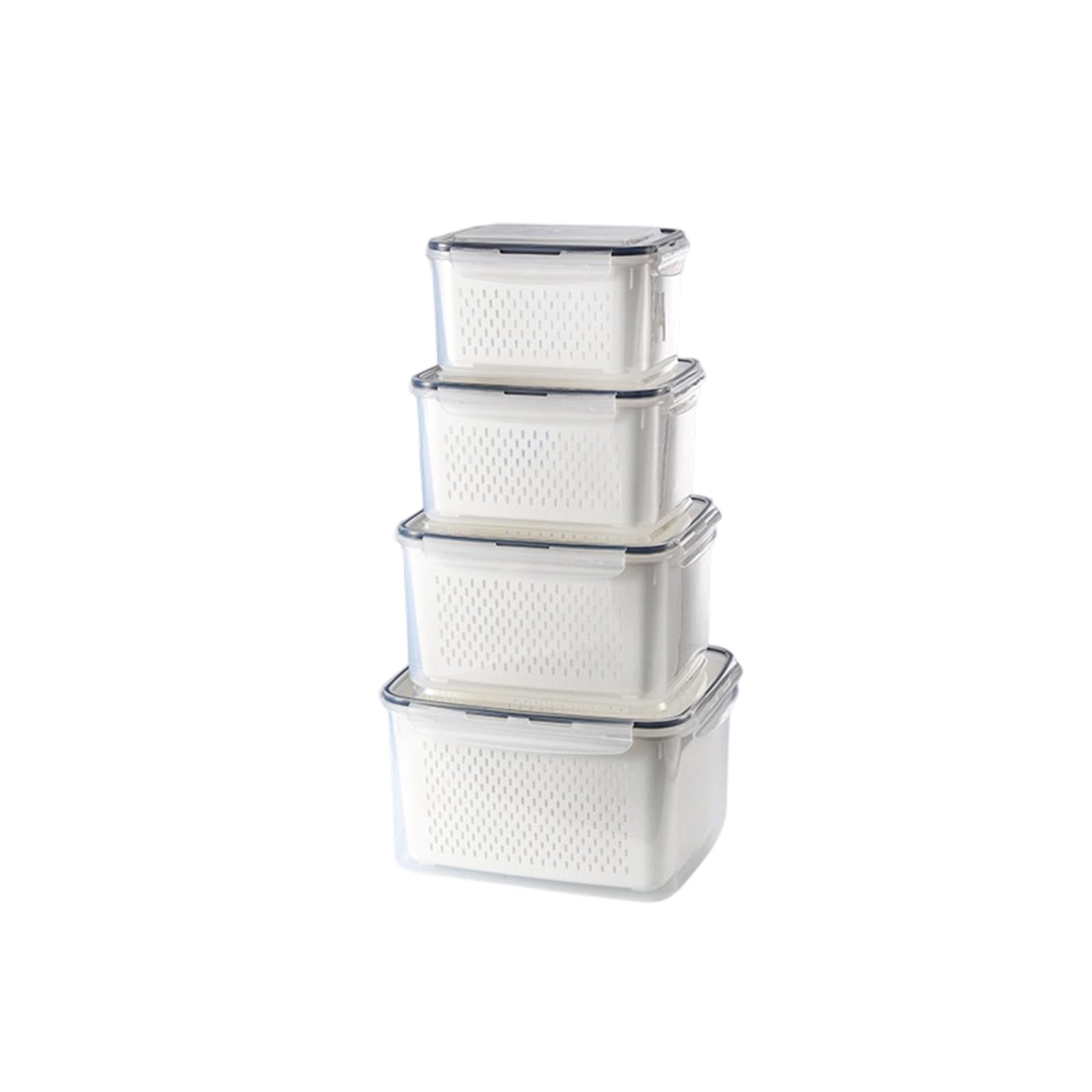 Fridge Produce Organizer Containers Removable Basket Design Rectangular PP Storage Boxes for Washed Vegetables Ingredients Produce Keeper Bin Drain Colander Box Fruit Vegetable Organizer Fridge Shelf