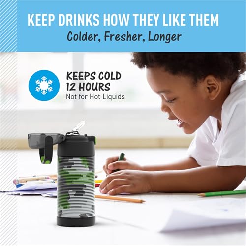 Image of THERMOS FUNTAINER Water Bottle with Straw, 12oz, Inline Camo | Kids Stainless Steel Insulated Water Bottle, Keeps Drinks Cold Longer for School & Play, BPA-Free