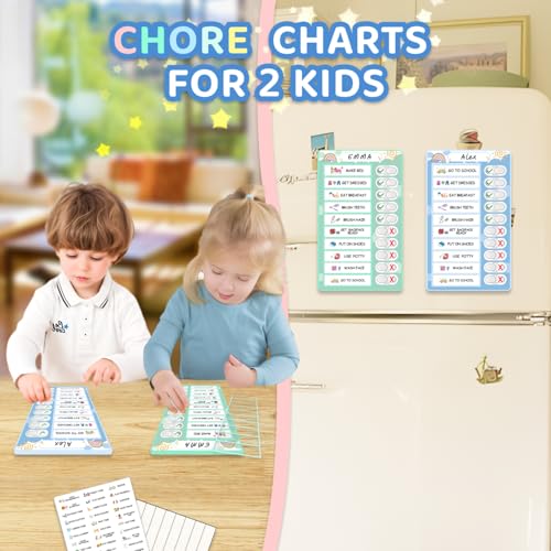 Image of 2 in 1 Namable Chore Chart for Kids, Dry Erase Morning /Bedtime Routine Chart for Kids for Refrigerator, Magnetic Visual Schedule for Kids Toddlers to Do List Checklist for Multiple Kids