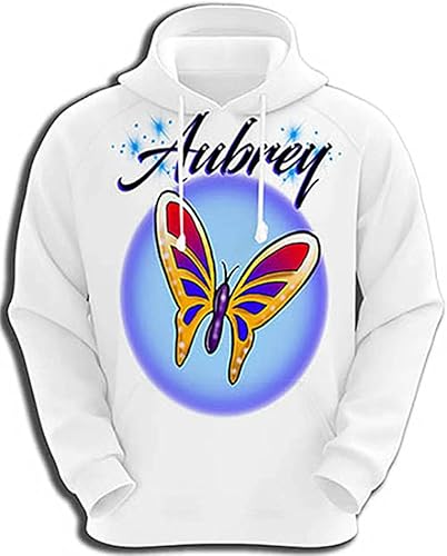 Digitally Airbrush - Sudadera con capucha personalizada para adultos y niños, diseño de mariposa, color blanco, Blanco