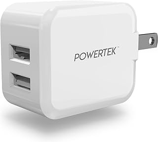 Liquipel Powertek Dual USB-A Wall Charger, Beveled Edges, Foldable, Compact, Pastel Colors (White)