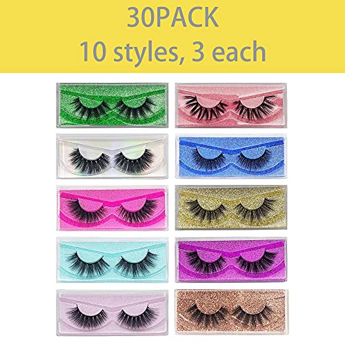 Lashes Bulk Christmas Gifts Mikiwi 30 Pack Eyelashes, 12-20Mm 5D Fake Mink Eyelashes Wholesale, Fluffy Natural Volume Eye Lashes, Individual Package Faux Mink Lashes Wholesale #TOP1