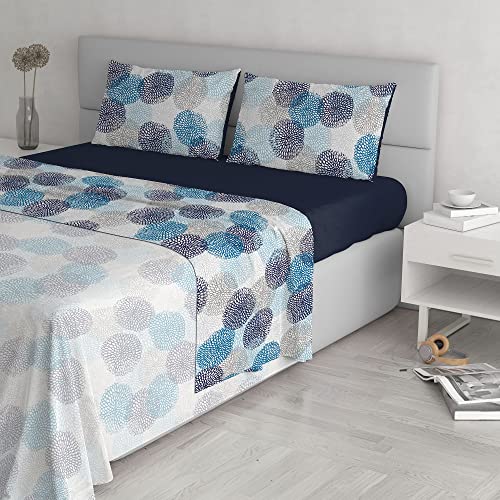 Italian Bed Linen MB Home Italy “Fantasy” Bed Sheets Set, Soffioni Blu, Double - Image 3