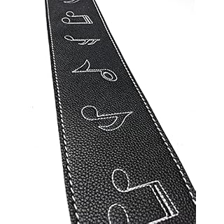 Sangle guitare et basse en cuir noir avec broderie notes - Les Beatles, Paul McCartney, John Lennon, RIngo Starr, George Harrison Sangle guitare et basse en cuir noir avec broderie notes – Image 3