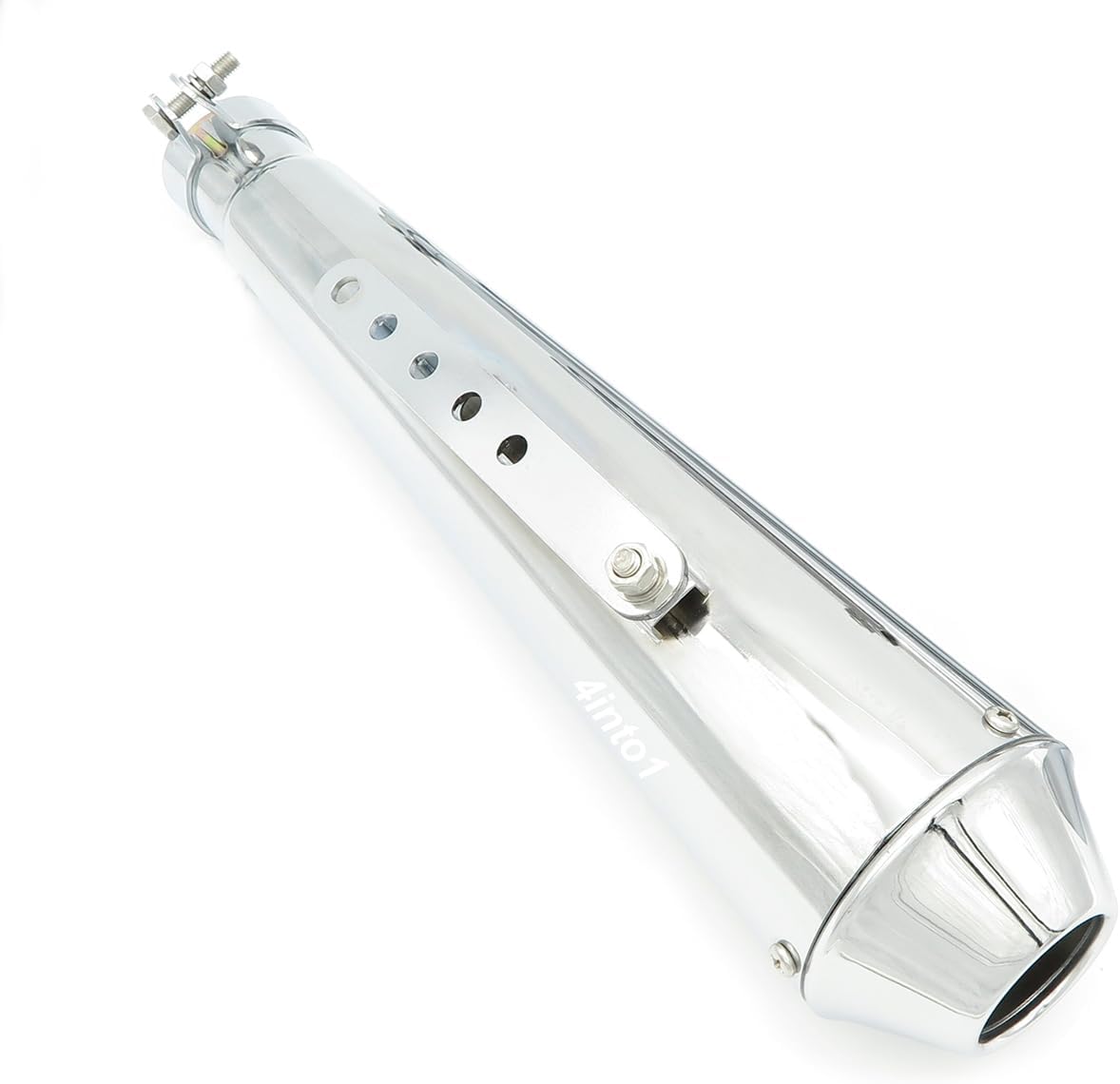 17" Reverse Cone Shorty Muffler with Mounting Clamp Bracket Removable Baffle - Chrome - Fits 1.5" - 1.75" Headers Using Reducers - 45mm ID Inlet