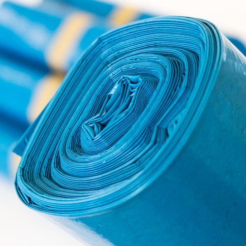KK Verpackungen Müllsäcke 240 Liter Blau | 80 Stück, LDPE-Regenerat Abfallsäcke 650x550x1350mm | Perforiert zum Abreißen | Müllbeutel PE Typ 70 | Abfallbeutel | 10 Stück auf Rolle