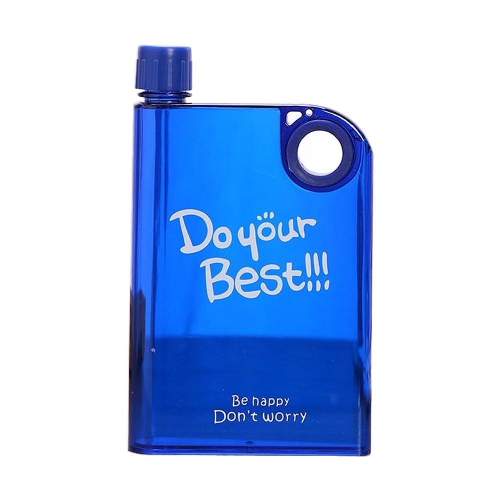 Portable Transparent Reusable Juice Cup Plastic Drink Bottle Flat Water Bottle dark blue