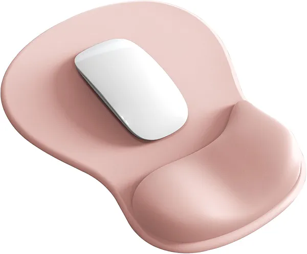 Mouse Pad with Wrist Rest,Ergonomic Mouse Pad with Comfortable Gel Wrist Rest Support and Non-Slip PU Base for Easy Typing Pain Relief, Durable and Washable(Pink)