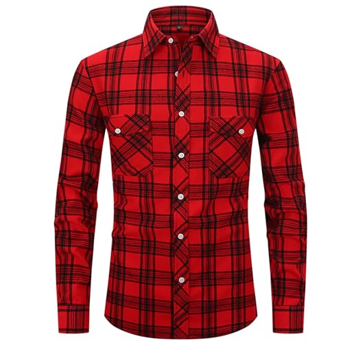 Camisas de manga larga para hombre, para el tiempo libre, sociales, cuello reversible, camisa de franela, manga larga, con bolsillos en el pecho, camisa de trabajo retro, camisa de trabajo, blusa, O