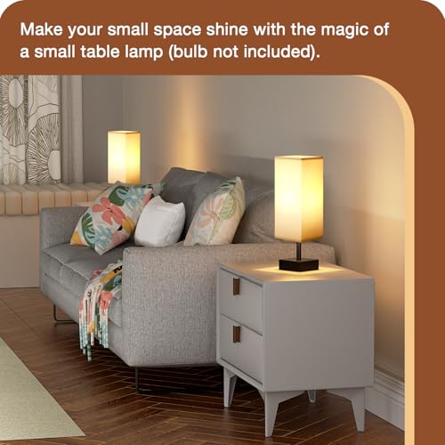 Image of aooshine Small Bedside Table Lamp for Bedroom - Square Grey Fabric Shade | Inline Rocker Switch, Corded Electric, Bulb Not Included, 12.8 inch Mini Table Lamp for Nightstand, Desk, Dorm, Office