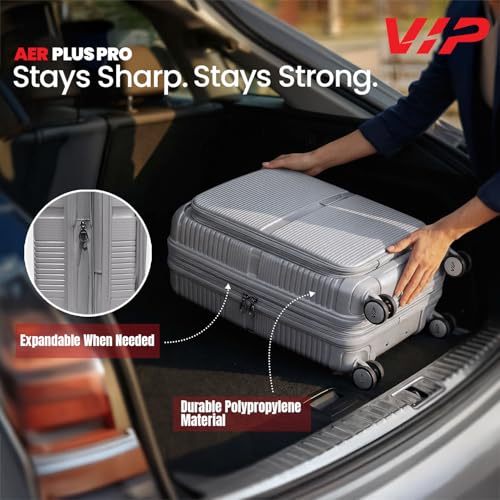 Image of VIP AER Plus Pro Cabin Trolley Bag 56cm | Small | Hard Luggage | Smooth 8-Wheel Suitcase with Laptop Compartment | Flushed TSA Lock - Business Travel Luggage | 3 Years International Warranty (Grey)
