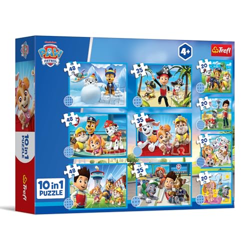 Trefl - Paw Patrol : L'équipe courageuse de Paw Patrol - 10-en-1, 10 Puzzles, 20 à 48 pièces - Puzzles colorés mettant en scène Les Personnages du Dessin animé, pour Les Enfants à partir de 4 Ans